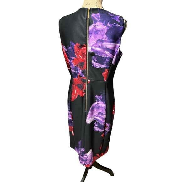 Calvin Klein Scuba Knit Black Floral Sheath Dress Career Wedding Guest Stretch - Picture 3 of 11